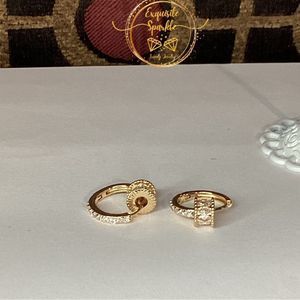 👠10k Gold Plated Petite CZ Diamond Barrel C Hoop Huggies💖